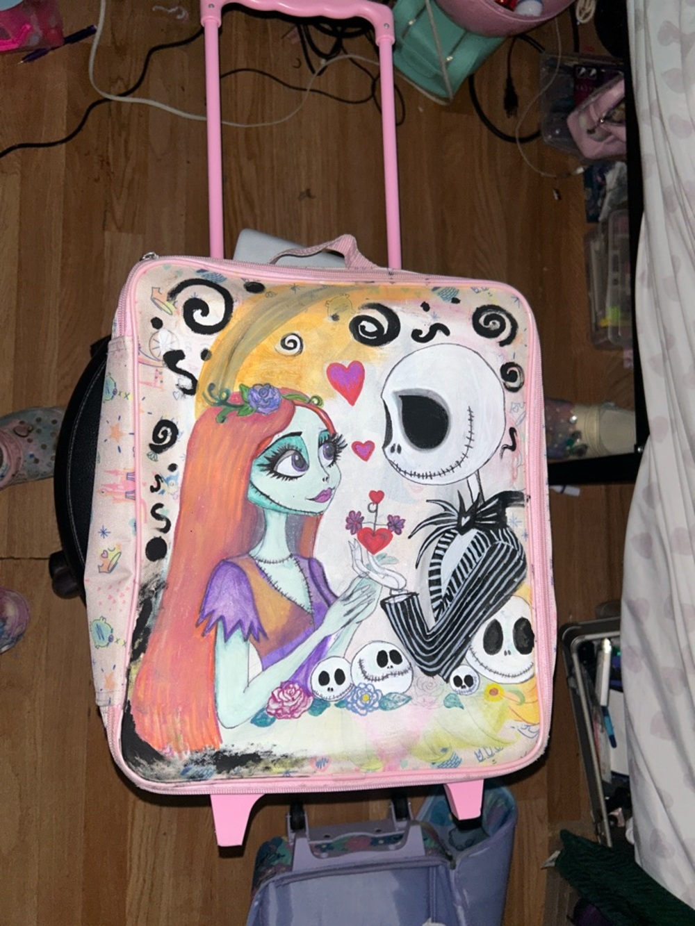 Disney The Nightmare Before Christmas Pink Rolling Luggage Bag